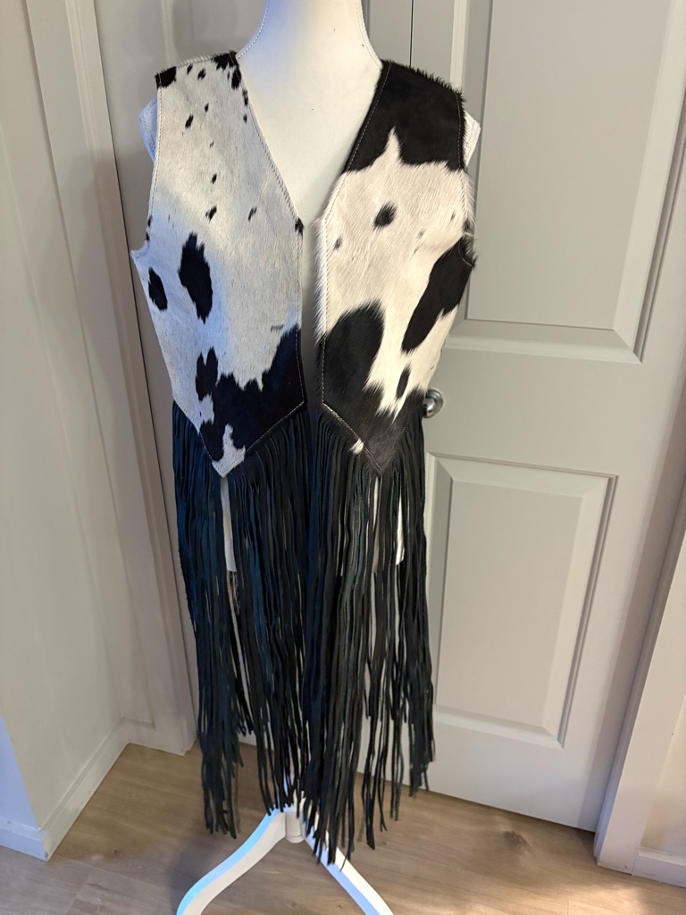 Fringed Cowhide Leather Vest - Black & White